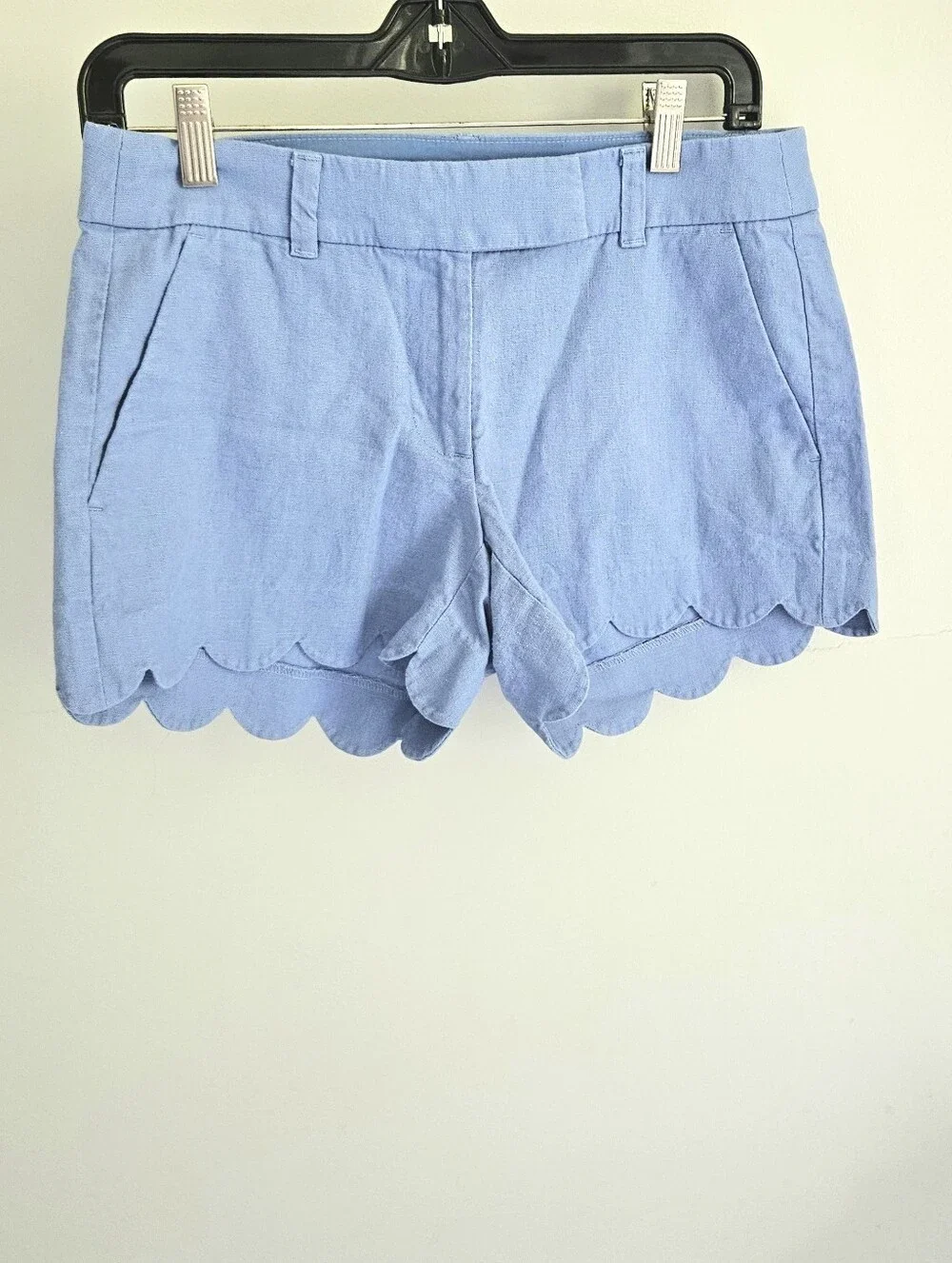 J. Crew Linen Blend Blue Scallop Hem Shorts
